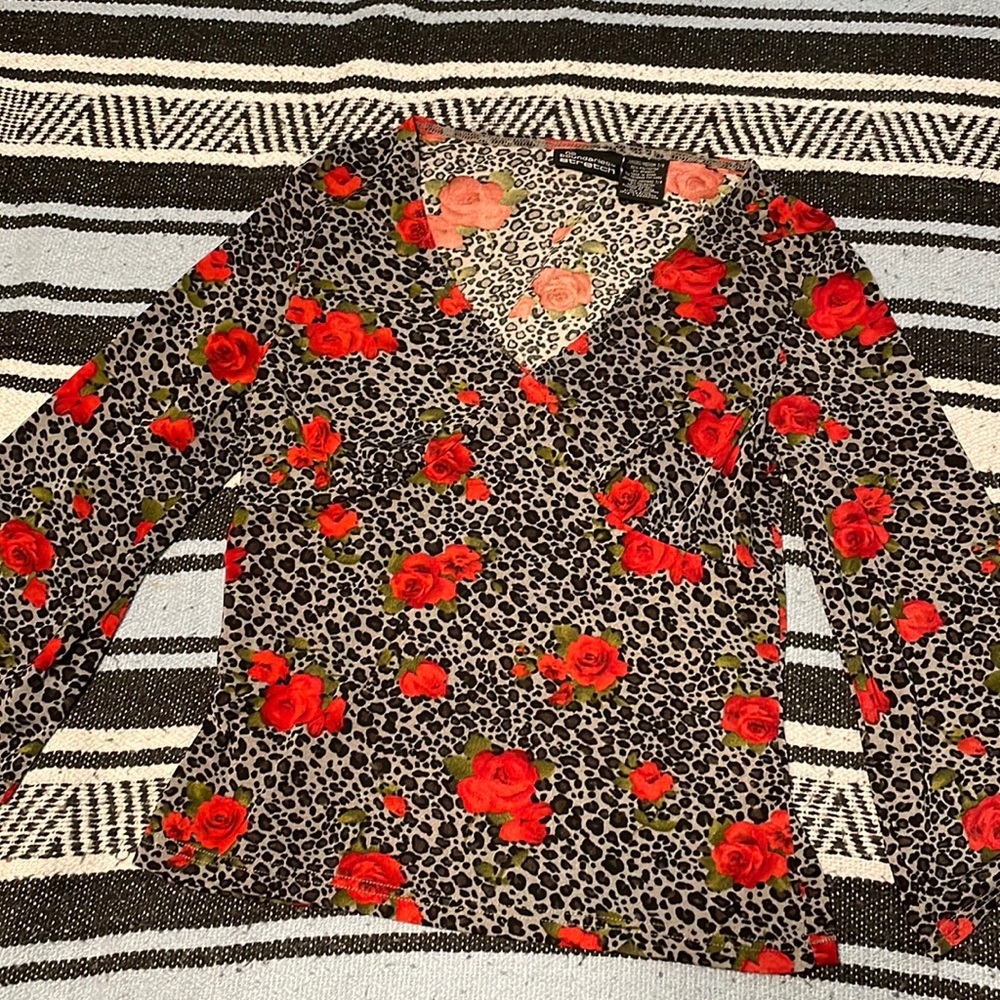 Vintage No Boundaries from 2004 leopard and rose print cinched bust top